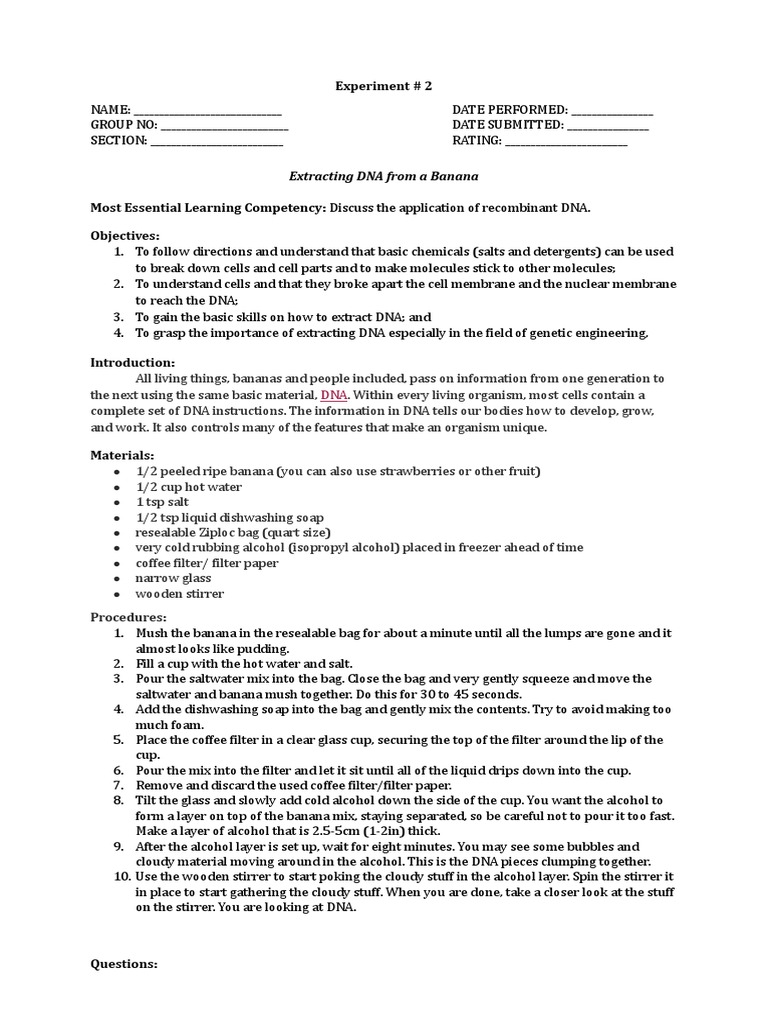 DNA Extraction | PDF | Cell (Biology) | Biology