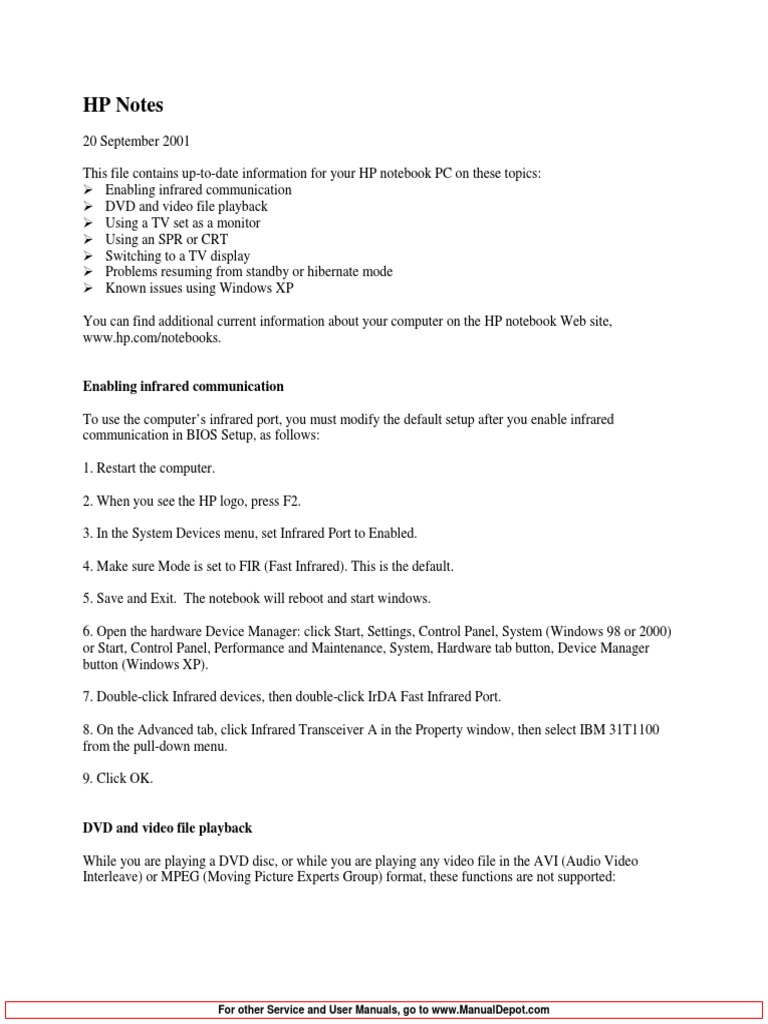 HP Notes: Enabling Infrared Communication | PDF | Computer Monitor ...