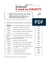 Gerunds Used As Subjects: Grammar Worksheet