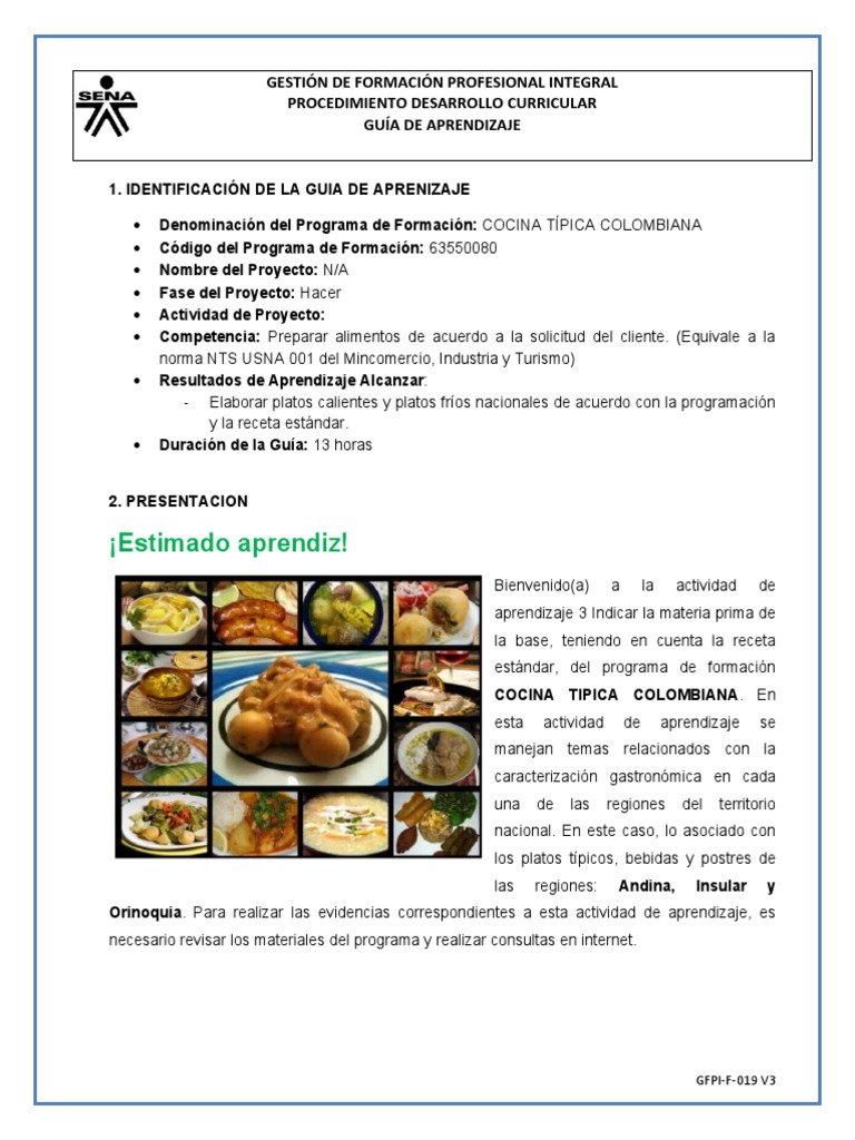 Guia 3 Cocina Colombiana | PDF | Artes culinarias | Alimentos