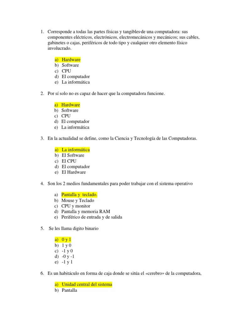 Examen de Hardware y Software PC | PDF | Periférico | Hardware de la ...