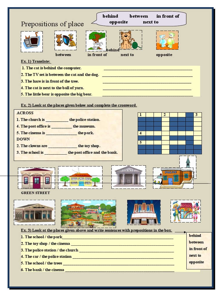 Prepositions of Place Crosswords Grammar Drills Warmers Coolers 90491