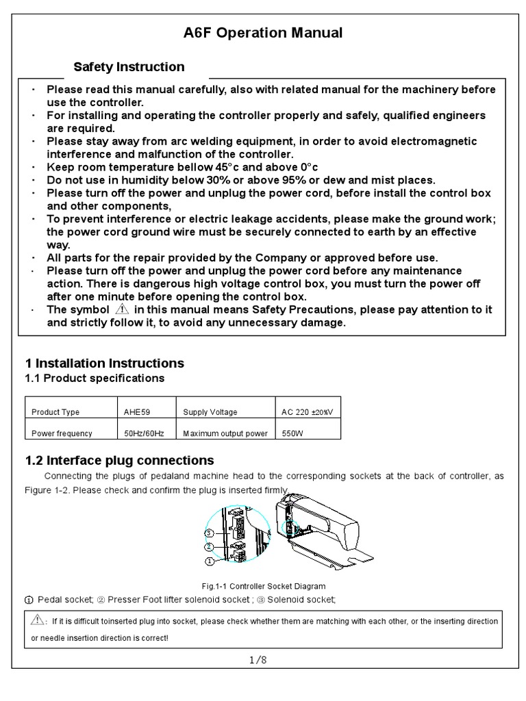 A6F Operation Manual Safety Instruction PDF Sewing Machine Ac