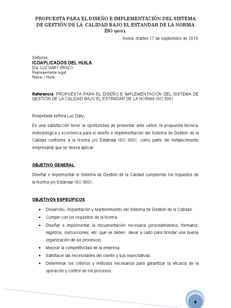Propuesta para Implementar ISO 9001 | PDF | Gestión de la calidad ...