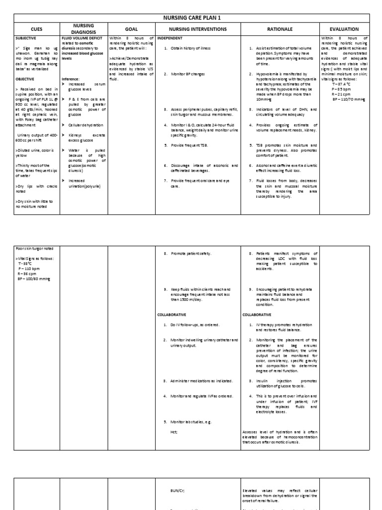 Nursing Care Plan for Diabetes Management | PDF | Health Care | Dehydration