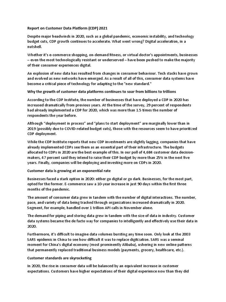 Report On Customer Data Platform, Words-3400 | PDF | Customer ...