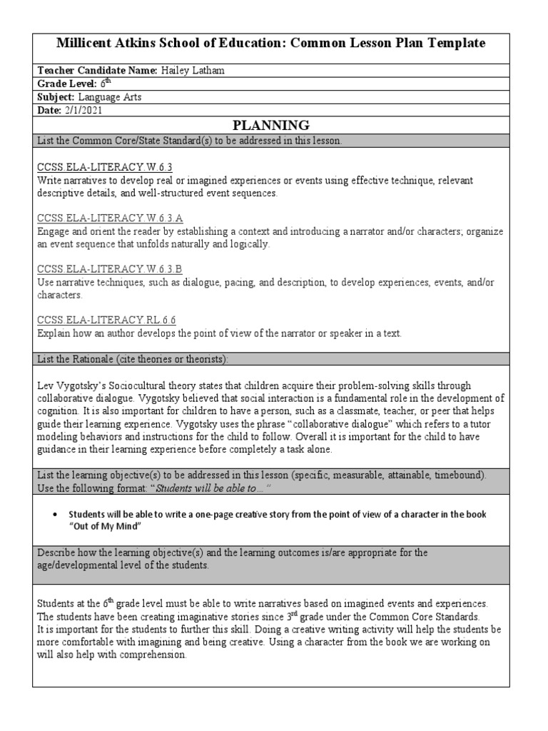 6th Grade Language Arts Lesson Plan | PDF | Lesson Plan | Classroom ...