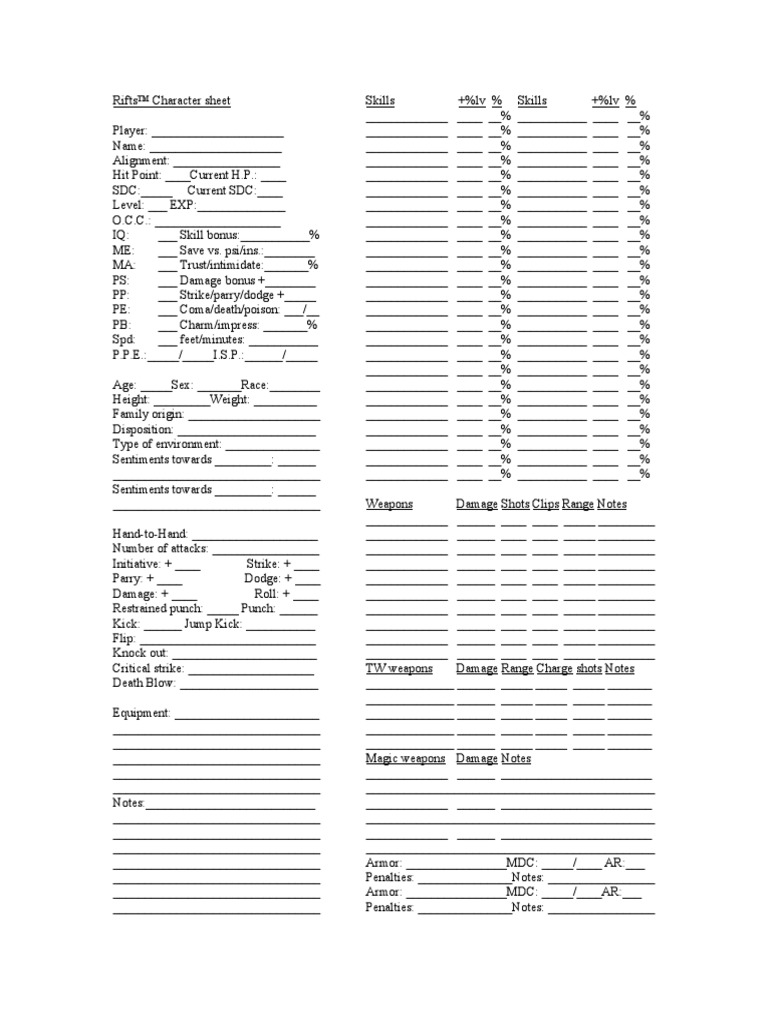 Rifts Char - Sheet - 2 - 0 | PDF