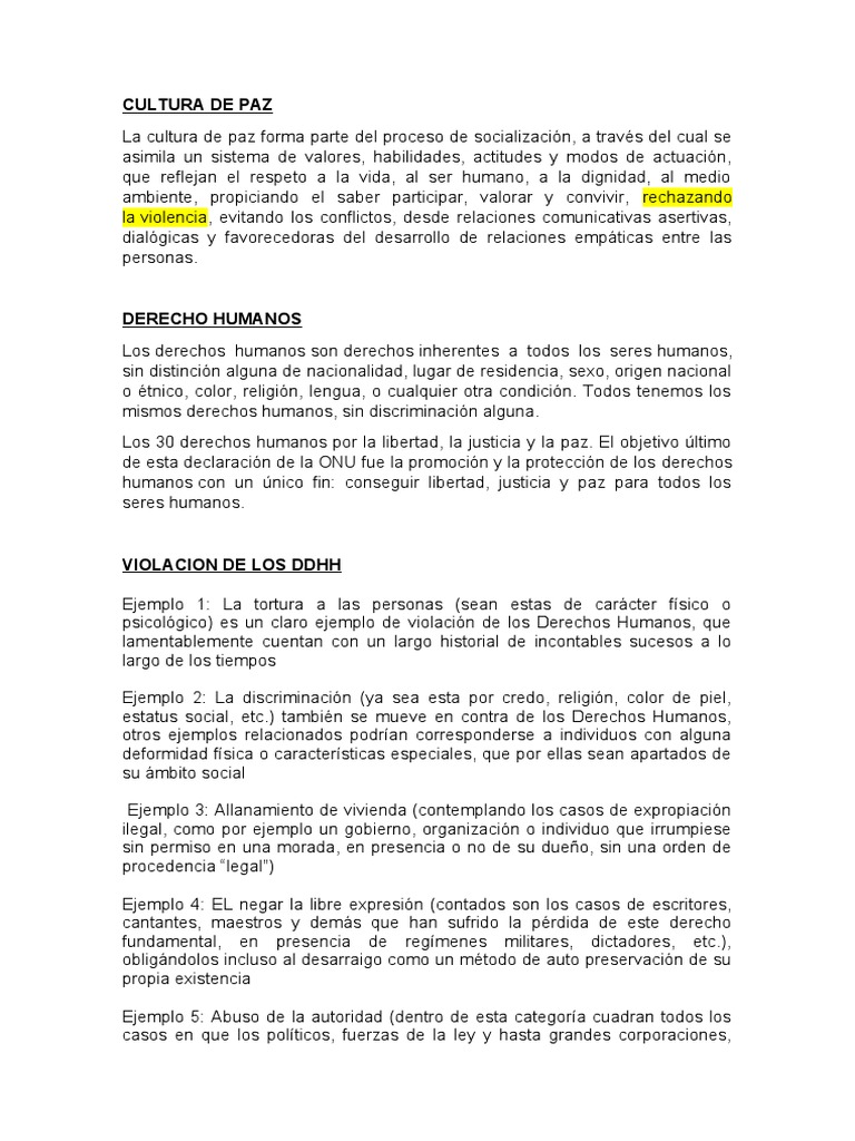 Cultura de Paz | PDF | Derechos humanos | Discriminación