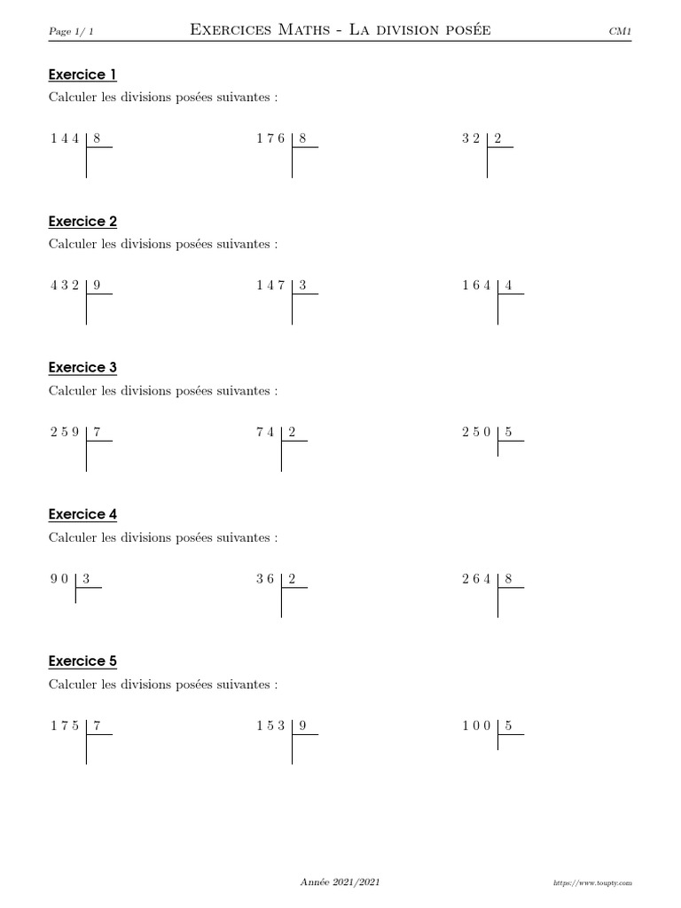 Division à 2 Chiffres Cm1 Exercices Pdf Division Posee Cm1 1 Chiffre Sans Reste 1 | PDF