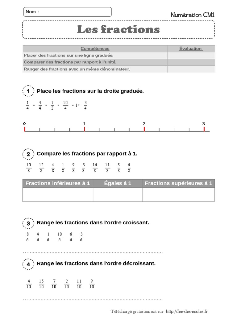 Exercices Fractions Cm1 En Ligne Gratuit Ob 7caa40 Evaluation Fractions Simples 2 Cm1 | PDF