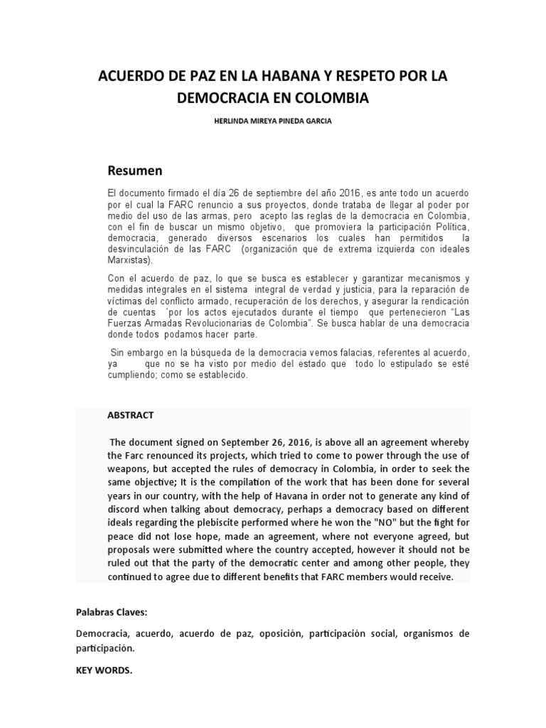 Acuerdo de Paz y Democracia en Colombia | PDF | Política | Gobierno