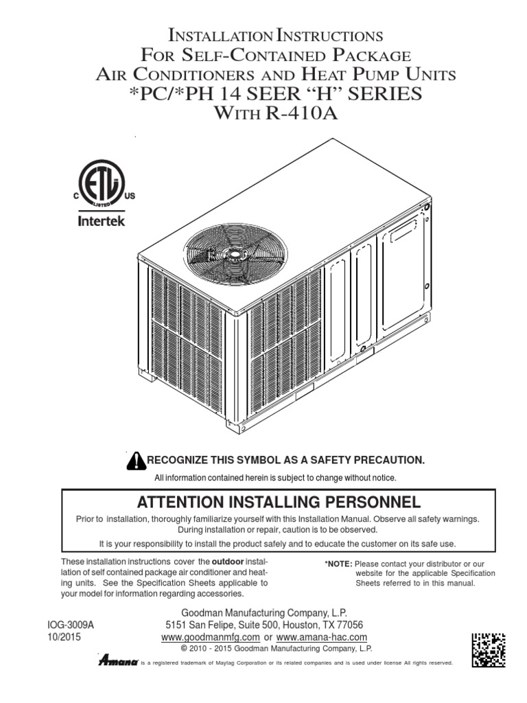 Goodman GPC14H GPH14H Installation Instructions | PDF | Thermostat | Duct  (Flow)