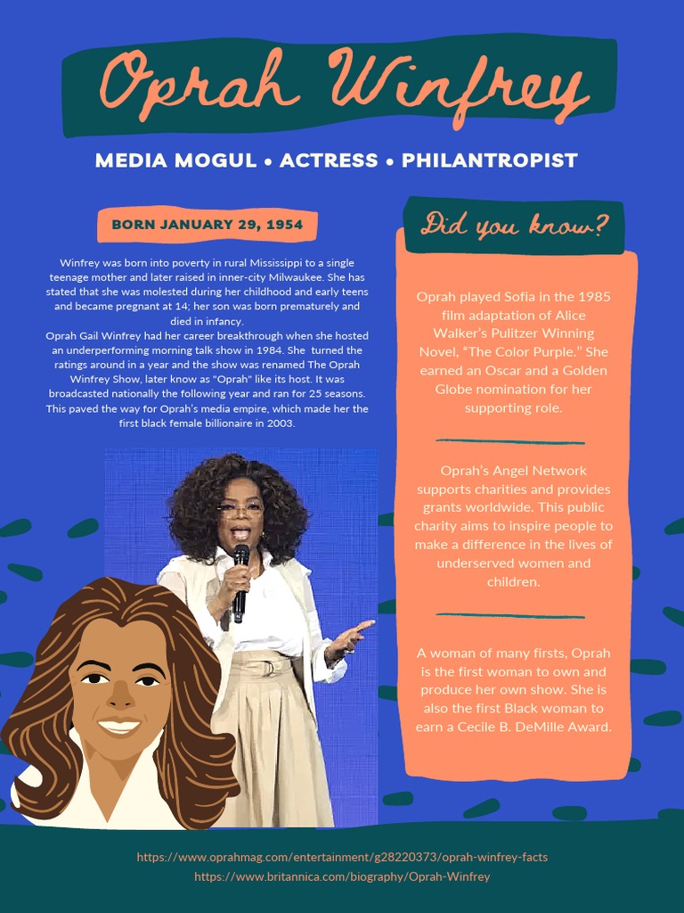 Oprah: Media Icon \u0026 Philanthropist | PDF | Oprah Winfrey | Entertainment  (General), image size:768x1024