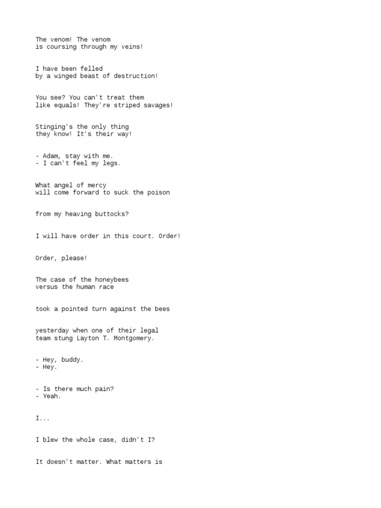 The Entire Bee Movie Script Part 3 PDF Flowers Bees