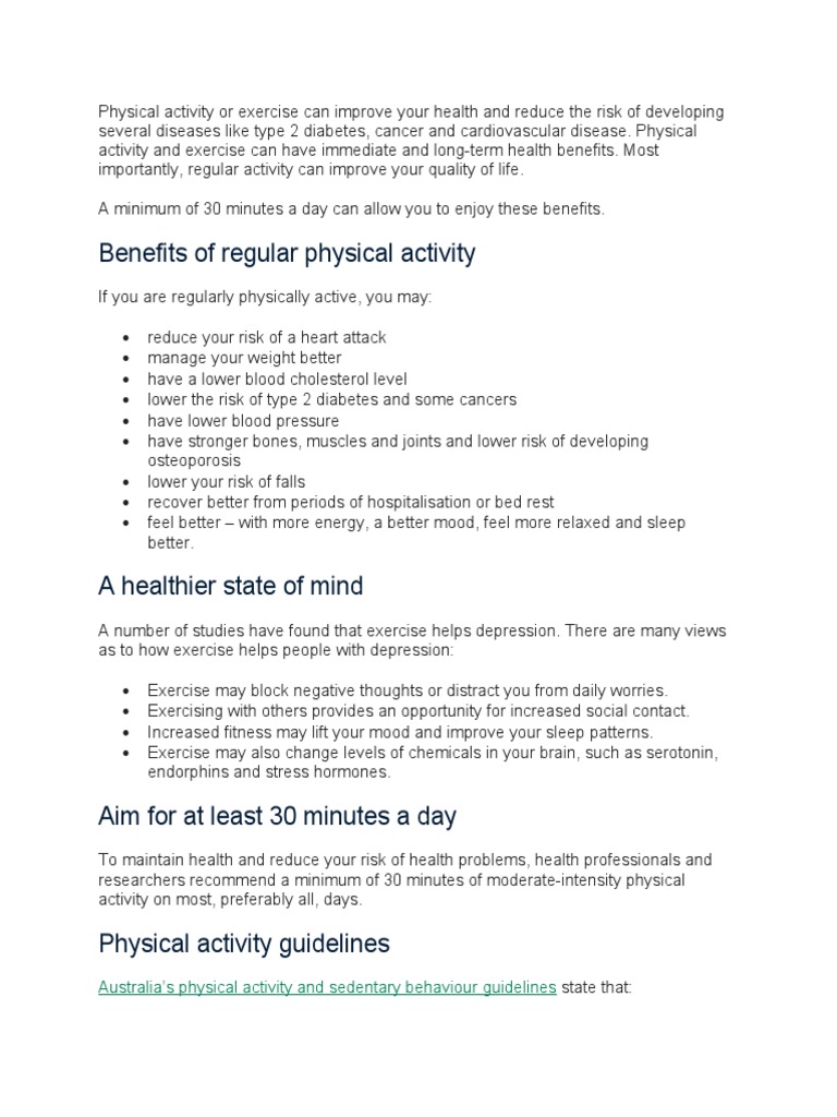 Benefits of Regular Physical Activity: Australia's Physical Activity ...