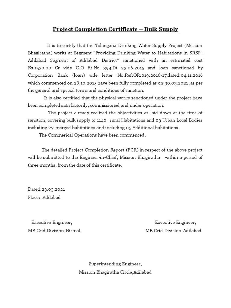 Srsp grid competion certificate sample formats pdf water supply
