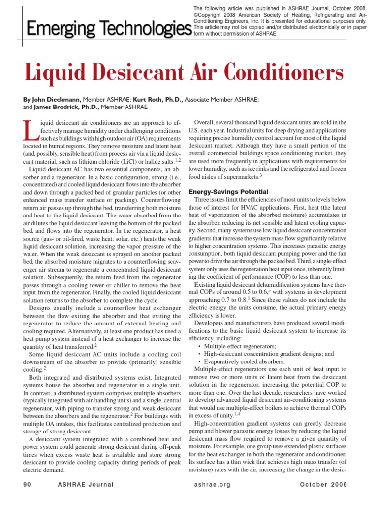 Liquid Desiccant Air Conditioners PDF Air Conditioning Solar Energy