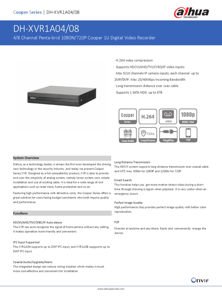 DHXVR1A04/08 4/8 Channel PentaBrid 1080N/720P Cooper 1U Digital