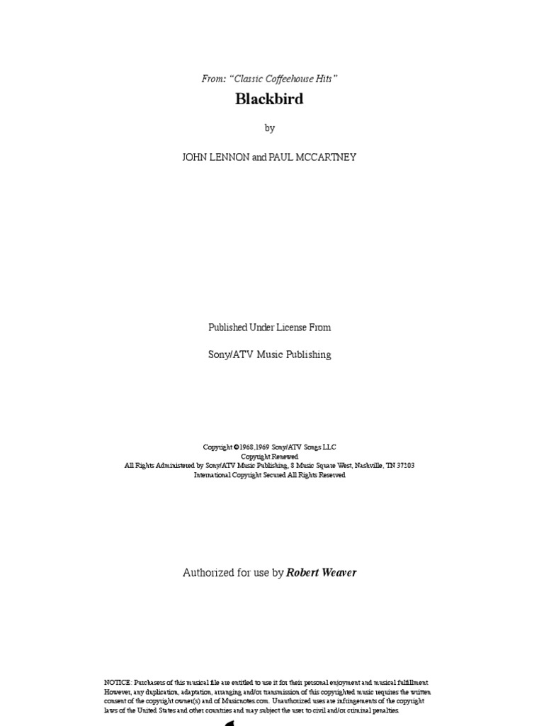Blackbird From "Classic Coffeehouse Hits" PDF Paul Mc Cartney