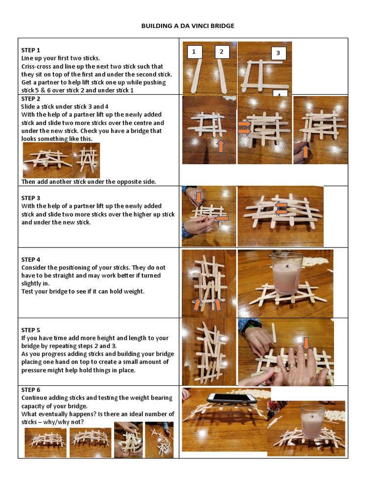 Da Vinci Bridge and Exploding Sticks Instructions PDF Nature