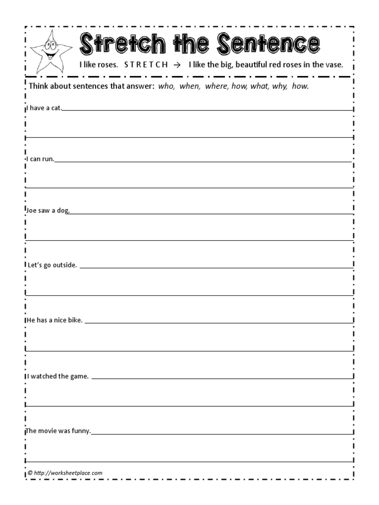 Sentence Stretching Worksheet PDF