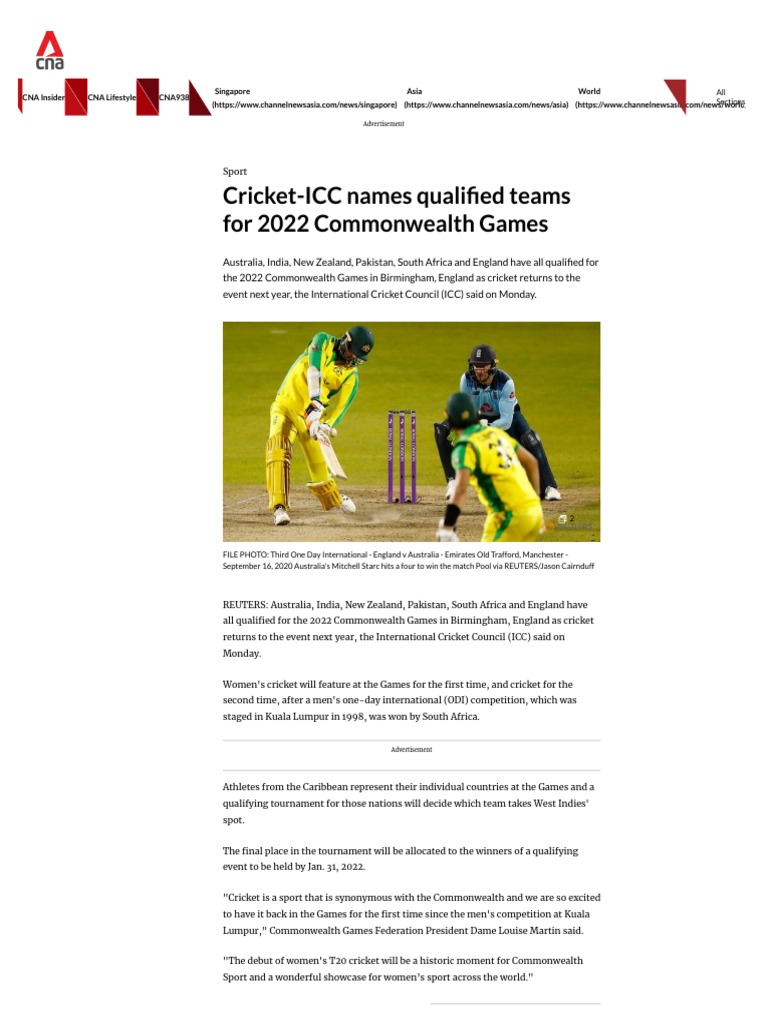 CricketICC Names Qualified Teams For 2022 Commonwealth Games PDF