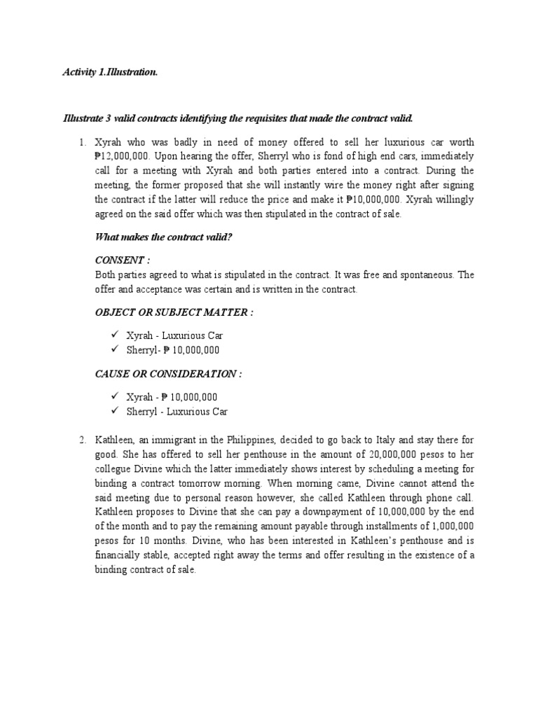 Valid and Invalid Contract Examples | PDF | Offer And Acceptance ...