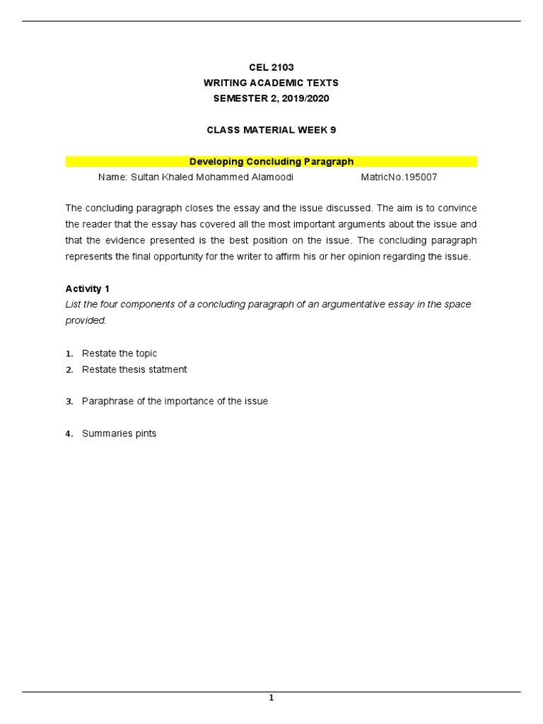 Crafting Effective Concluding Paragraphs | PDF | Essays | Child Care