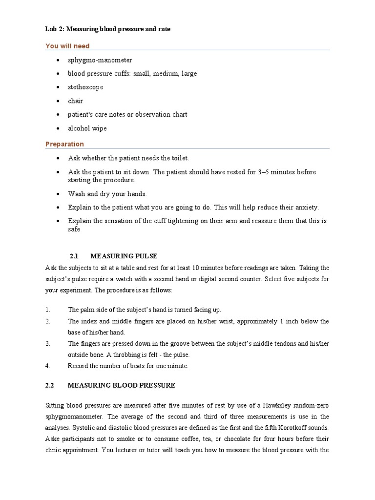 Blood Pressure and Pulse Measurement Guide | PDF | Hypertension | Blood ...
