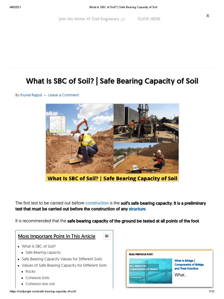 What Is SBC of Soil Safe Bearing Capacity of Soil PDF Sand Soil