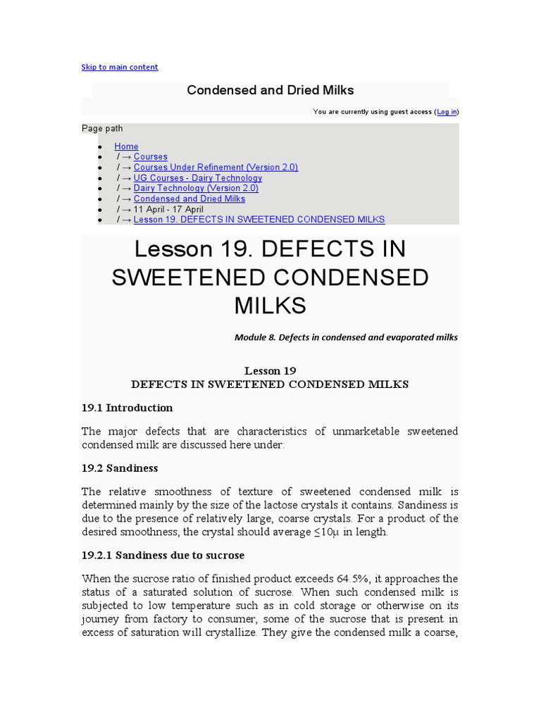 المستند defects condensed mi PDF Sucrose Milk
