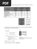 Selling Task % Weight of Task in Sales Process % Advertising Contribution To Task Advertising's Contribution To Sales Estimated Estimated Projected