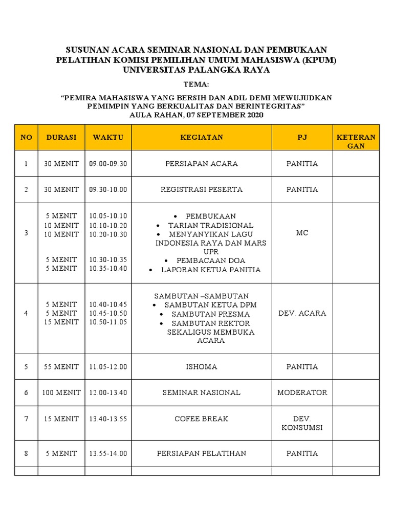 Rundown Seminar dan Pelatihan KPUM | PDF