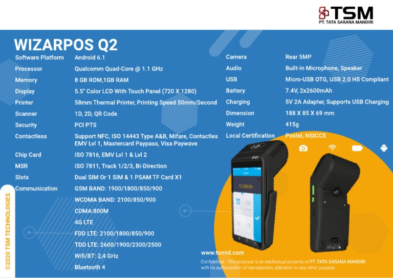 Wizarpos Q2 PDF Mobile Phones Computer Hardware