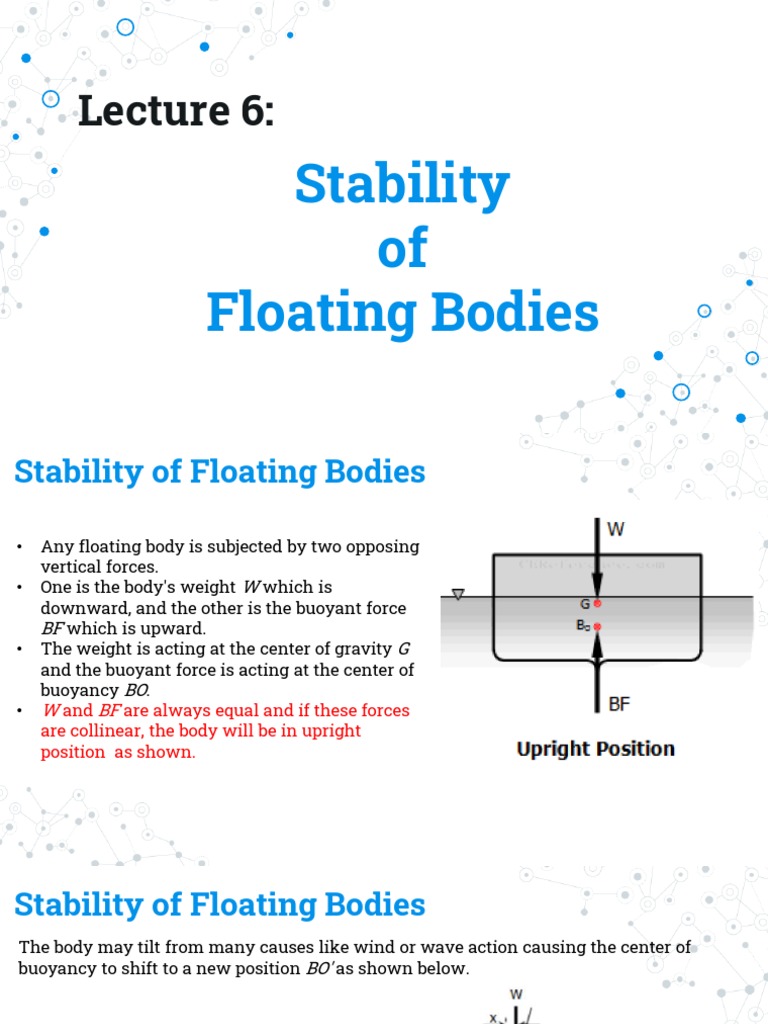 Hydraulics Lecture 6 Stability of Floating Bodies PDF Buoyancy
