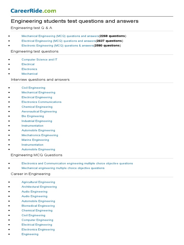 Engineering Test Questions & Answers | PDF