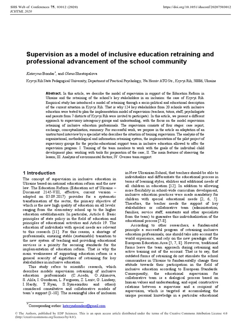 Supervision As A Model of Inclusive Education Retraining and ...
