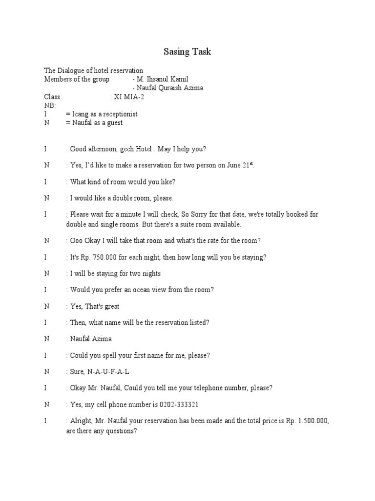 Receptionist Dialog | PDF