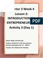 Quarter 3 Week 4 Lesson 2: Introduction To Entrepreneurship Activity 3 (Day 1)