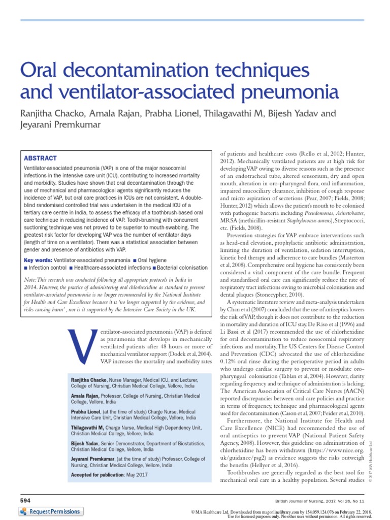 Oral Decontamination Techniques PDF Intensive Care Unit Pneumonia