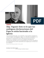 Viganò: Las ambiguas declaraciones del Papa están dañando a la Iglesia