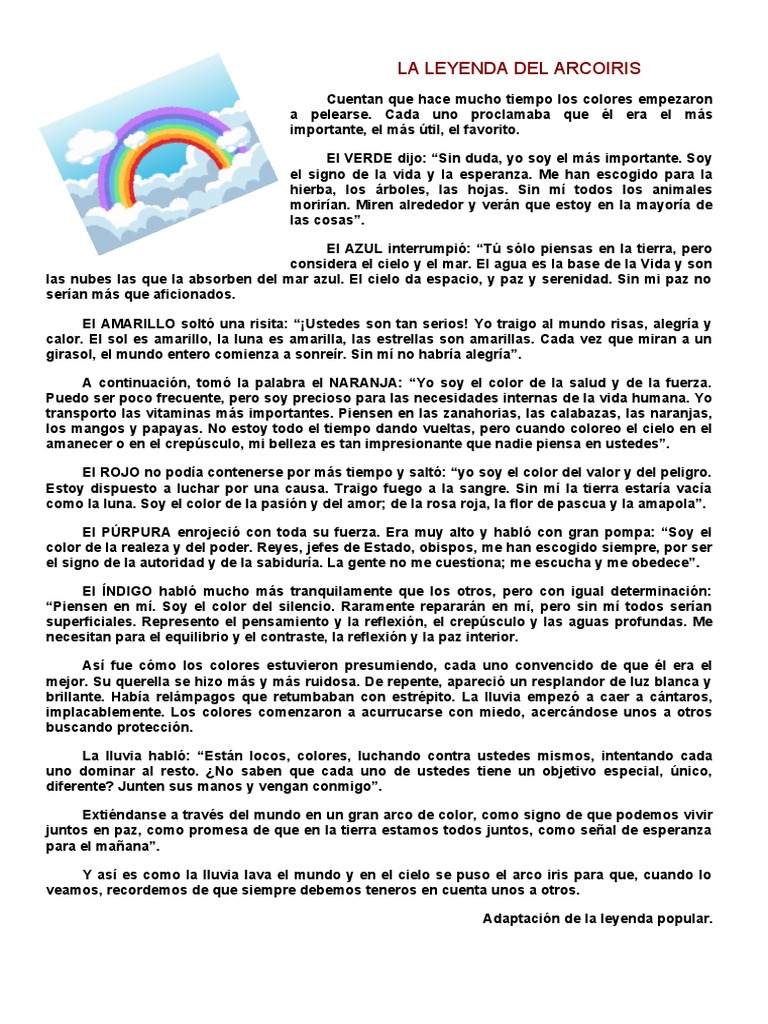 La Leyenda del Arcoíris: Colores en Paz | PDF | Cielo | Color