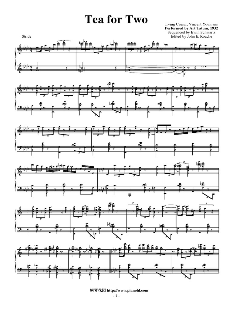 Tea For Two Irving Caesar, Vincent Youmans Sequenced by Irwin Schwartz