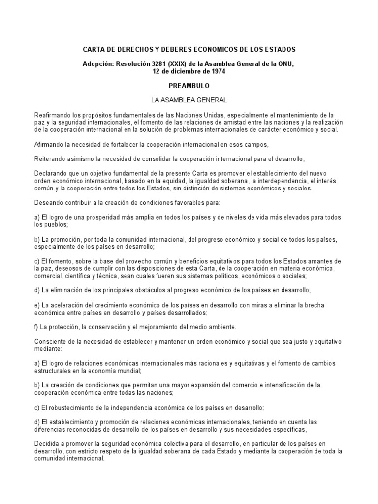 Derechos y Deberes Económicos de los Estados | PDF | Estado (política ...