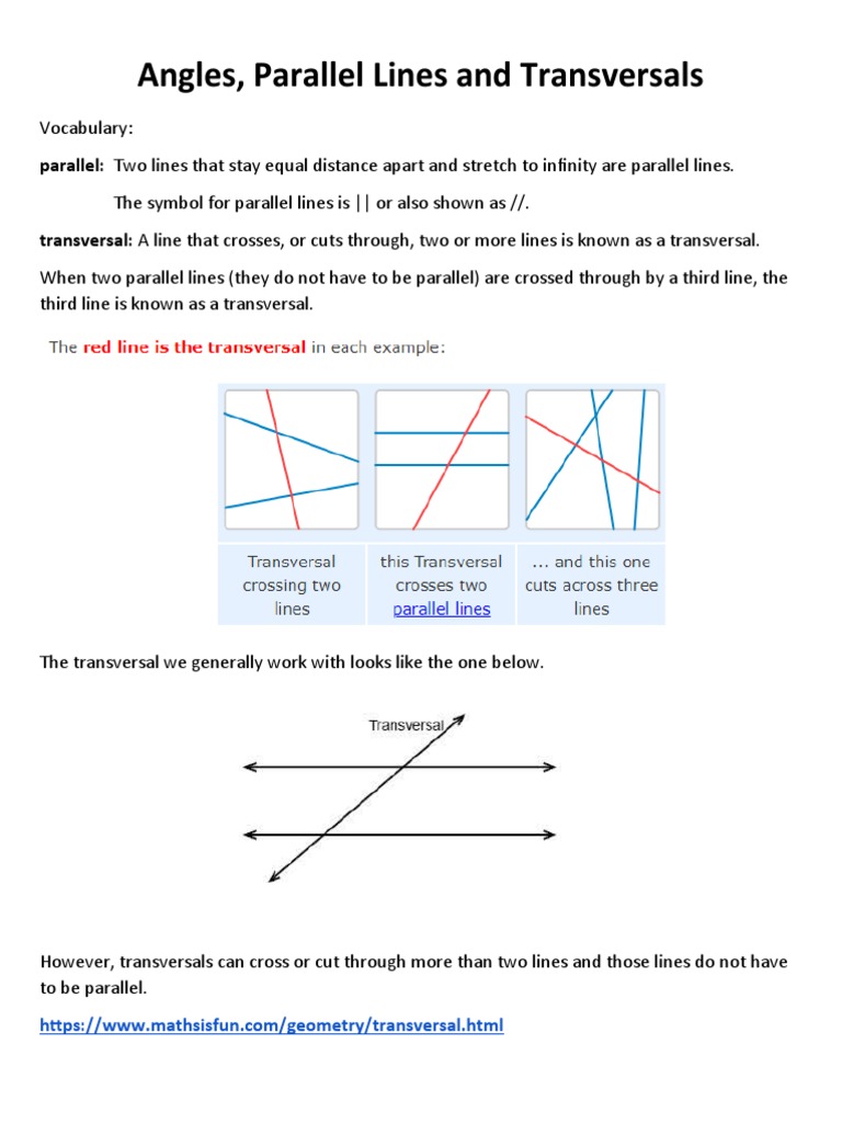 Angles Parallel Lines and Transversals | PDF | Teaching Methods ...