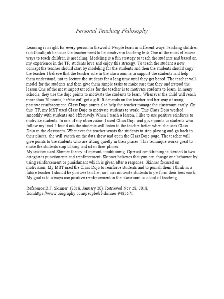 Personal Teaching Philosophy | PDF | Reinforcement | Motivation