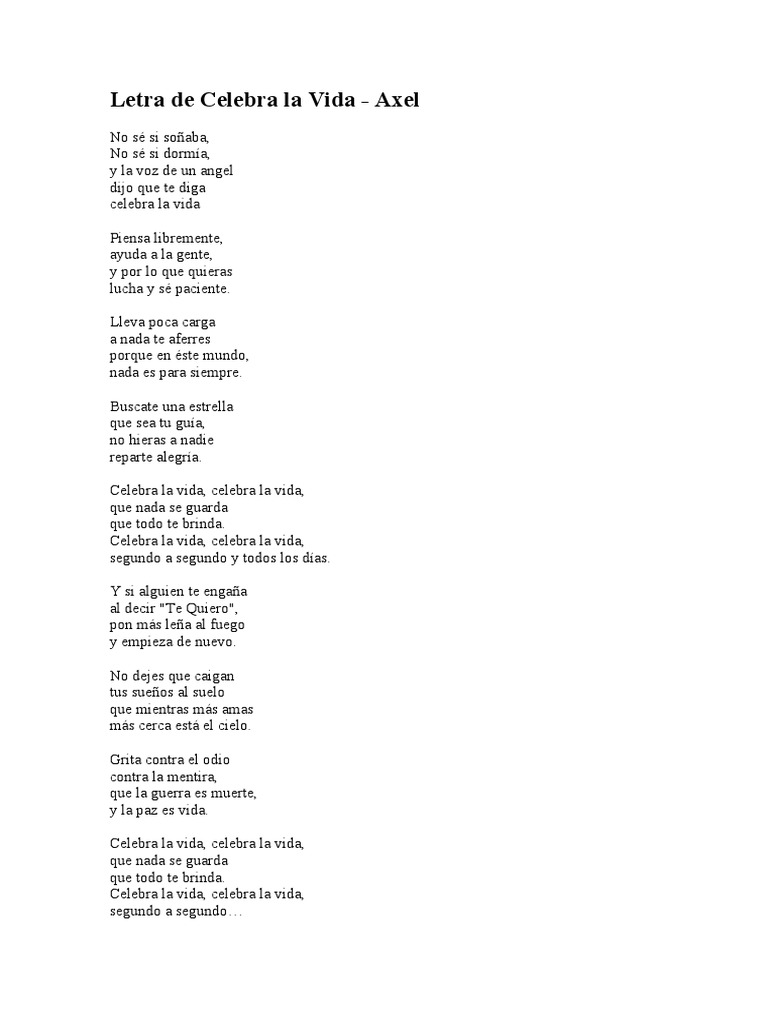 Letra De Celebra La Vida Pdf