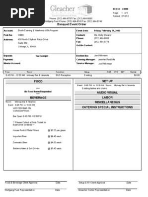 Sample of Banquet Event Order Template