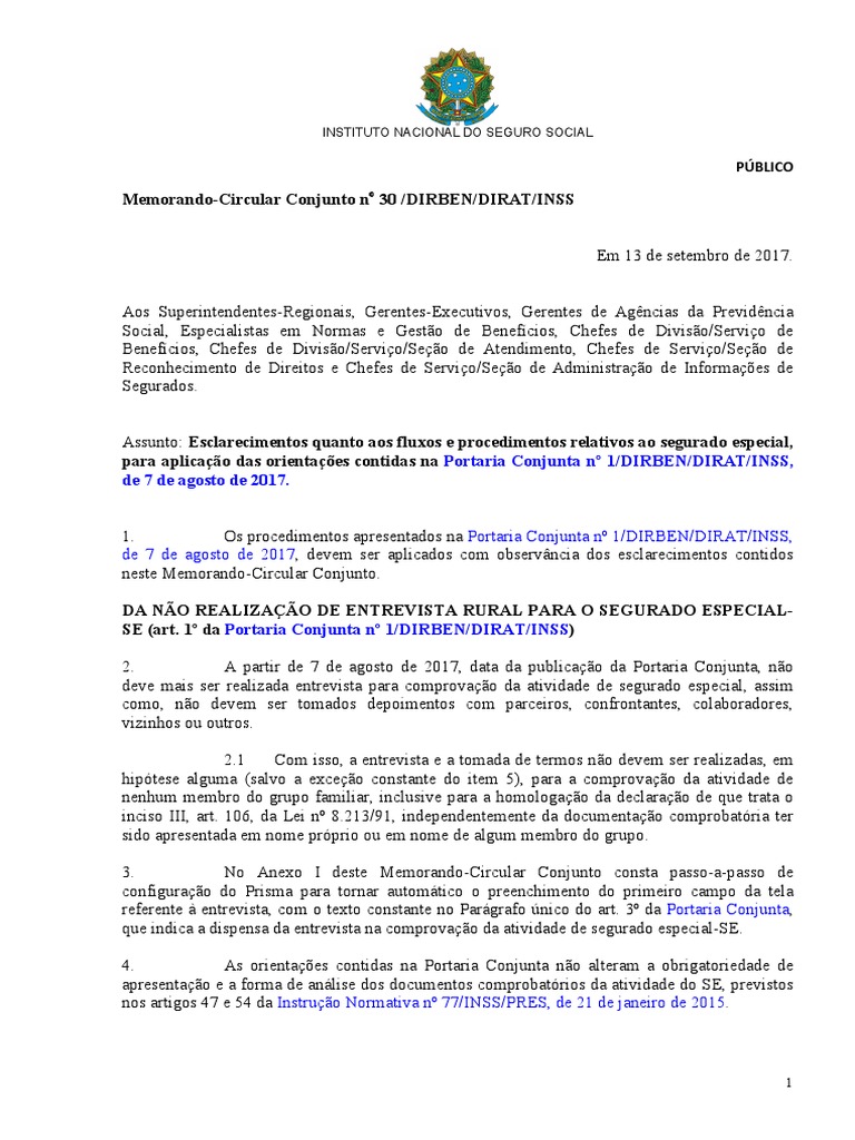 Memorando-Circular Conjunto No 30 DIRBEN - DIRAT - INSS | PDF | Seguro ...